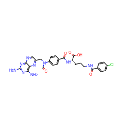 Nc1nc(N)c2nc(CN(C=O)c3ccc(C(=O)N[C@@H](CCCNC(=O)c4ccc(Cl)cc4)C(=O)O)cc3)cnc2n1 ZINC000028763300