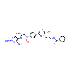 Nc1nc(N)c2nc(CN(C=O)c3ccc(C(=O)N[C@@H](CCCNC(=O)c4ccccc4)C(=O)O)cc3)cnc2n1 ZINC000028762801