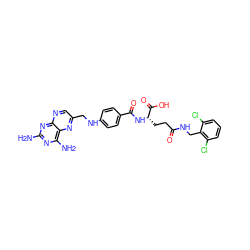 Nc1nc(N)c2nc(CNc3ccc(C(=O)N[C@@H](CCC(=O)NCc4c(Cl)cccc4Cl)C(=O)O)cc3)cnc2n1 ZINC000029411176