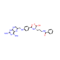 Nc1nc(N)c2nc(CNc3ccc(C(=O)N[C@@H](CCCNC(=O)c4ccccc4)C(=O)O)cc3)cnc2n1 ZINC000003807189