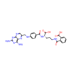 Nc1nc(N)c2nc(CNc3ccc(C(=O)N[C@@H](CCCNC(=O)c4ccccc4C(=O)O)C(=O)O)cc3)cnc2n1 ZINC000003807186