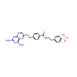 Nc1nc(N)c2nc(CNc3ccc(C(=O)NCCc4ccc(S(=O)(=O)O)cc4)cc3)cnc2n1 ZINC000064437027