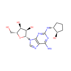 Nc1nc(N[C@@H]2CCC[C@H]2O)nc2c1ncn2[C@@H]1O[C@H](CO)[C@@H](O)[C@H]1O ZINC000027332374