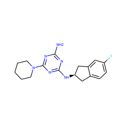 Nc1nc(N[C@@H]2Cc3ccc(F)cc3C2)nc(N2CCCCC2)n1 ZINC000013800830