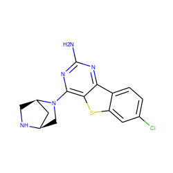 Nc1nc(N2C[C@@H]3C[C@H]2CN3)c2sc3cc(Cl)ccc3c2n1 ZINC000073163112