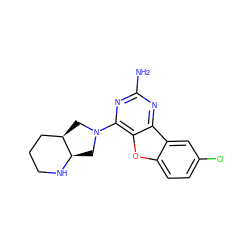 Nc1nc(N2C[C@@H]3CCCN[C@@H]3C2)c2oc3ccc(Cl)cc3c2n1 ZINC000073156200