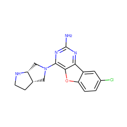 Nc1nc(N2C[C@@H]3CCN[C@@H]3C2)c2oc3ccc(Cl)cc3c2n1 ZINC000073156190