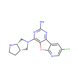 Nc1nc(N2C[C@@H]3CCN[C@@H]3C2)c2oc3ncc(Cl)cc3c2n1 ZINC000073159447