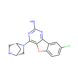 Nc1nc(N2C[C@H]3C[C@@H]2CN3)c2oc3ccc(Cl)cc3c2n1 ZINC000073196097