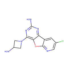 Nc1nc(N2CC(N)C2)c2oc3ncc(Cl)cc3c2n1 ZINC000073160340