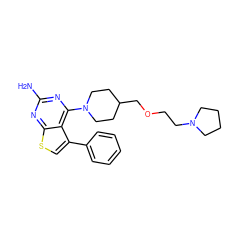 Nc1nc(N2CCC(COCCN3CCCC3)CC2)c2c(-c3ccccc3)csc2n1 ZINC000147753975