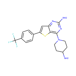 Nc1nc(N2CCC(N)CC2)c2sc(-c3ccc(C(F)(F)F)cc3)cc2n1 ZINC000473099484