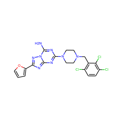 Nc1nc(N2CCN(Cc3c(Cl)ccc(Cl)c3Cl)CC2)nc2nc(-c3ccco3)nn12 ZINC000013581759