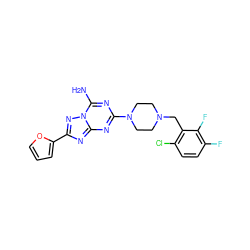 Nc1nc(N2CCN(Cc3c(Cl)ccc(F)c3F)CC2)nc2nc(-c3ccco3)nn12 ZINC000013581769