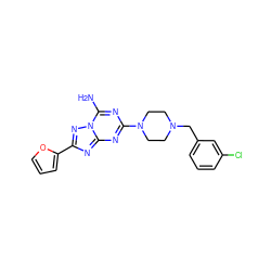 Nc1nc(N2CCN(Cc3cccc(Cl)c3)CC2)nc2nc(-c3ccco3)nn12 ZINC000013581752