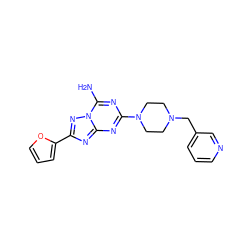 Nc1nc(N2CCN(Cc3cccnc3)CC2)nc2nc(-c3ccco3)nn12 ZINC000013581805