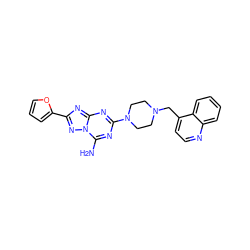 Nc1nc(N2CCN(Cc3ccnc4ccccc34)CC2)nc2nc(-c3ccco3)nn12 ZINC000013581820