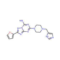 Nc1nc(N2CCN(Cc3cnc[nH]3)CC2)nc2nc(-c3ccco3)nn12 ZINC000013581773