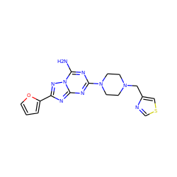 Nc1nc(N2CCN(Cc3cscn3)CC2)nc2nc(-c3ccco3)nn12 ZINC000013581779