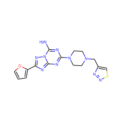 Nc1nc(N2CCN(Cc3csnn3)CC2)nc2nc(-c3ccco3)nn12 ZINC000013581775