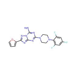 Nc1nc(N2CCN(c3c(F)cc(F)cc3F)CC2)nc2nc(-c3ccco3)nn12 ZINC000028373394