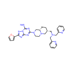 Nc1nc(N2CCN3C[C@@H](CN(Cc4ccccn4)Cc4ccccn4)CC[C@H]3C2)nc2nc(-c3ccco3)nn12 ZINC000028604339