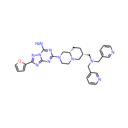 Nc1nc(N2CCN3C[C@@H](CN(Cc4cccnc4)Cc4cccnc4)CC[C@H]3C2)nc2nc(-c3ccco3)nn12 ZINC000018804846