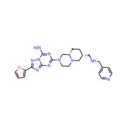 Nc1nc(N2CCN3C[C@@H](CNCc4ccncc4)CC[C@H]3C2)nc2nc(-c3ccco3)nn12 ZINC000013585871