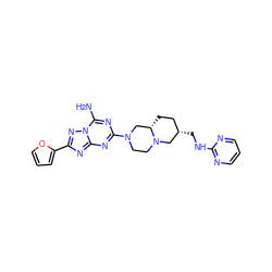 Nc1nc(N2CCN3C[C@@H](CNc4ncccn4)CC[C@H]3C2)nc2nc(-c3ccco3)nn12 ZINC000013585873