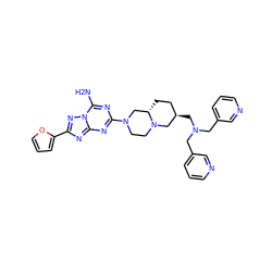 Nc1nc(N2CCN3C[C@H](CN(Cc4cccnc4)Cc4cccnc4)CC[C@H]3C2)nc2nc(-c3ccco3)nn12 ZINC000028604367