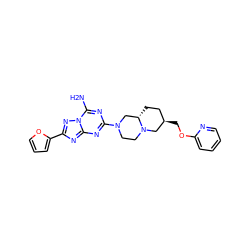 Nc1nc(N2CCN3C[C@H](COc4ccccn4)CC[C@H]3C2)nc2nc(-c3ccco3)nn12 ZINC000013585836