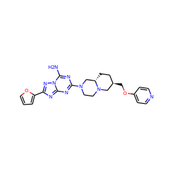 Nc1nc(N2CCN3C[C@H](COc4ccncc4)CC[C@H]3C2)nc2nc(-c3ccco3)nn12 ZINC000013585850