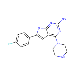 Nc1nc(N2CCNCC2)c2cc(-c3ccc(F)cc3)[nH]c2n1 ZINC000095595598