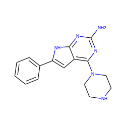 Nc1nc(N2CCNCC2)c2cc(-c3ccccc3)[nH]c2n1 ZINC000095596032