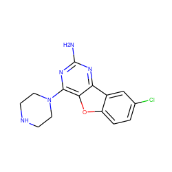 Nc1nc(N2CCNCC2)c2oc3ccc(Cl)cc3c2n1 ZINC000073158896