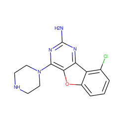 Nc1nc(N2CCNCC2)c2oc3cccc(Cl)c3c2n1 ZINC000073195762