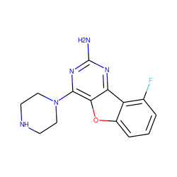 Nc1nc(N2CCNCC2)c2oc3cccc(F)c3c2n1 ZINC000073195763