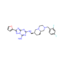 Nc1nc(NC[C@@H]2CC[C@@H]3CN(Cc4ccc(F)cc4F)CCN3C2)nc2nc(-c3ccco3)nn12 ZINC000022932260