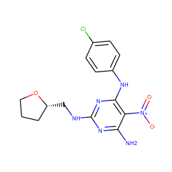 Nc1nc(NC[C@@H]2CCCO2)nc(Nc2ccc(Cl)cc2)c1[N+](=O)[O-] ZINC000005067822