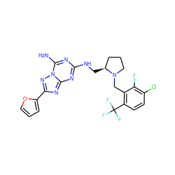 Nc1nc(NC[C@H]2CCCN2Cc2c(C(F)(F)F)ccc(Cl)c2F)nc2nc(-c3ccco3)nn12 ZINC000013612511