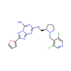 Nc1nc(NC[C@H]2CCCN2Cc2c(Cl)cncc2Cl)nc2nc(-c3ccco3)nn12 ZINC000013612542