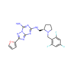 Nc1nc(NC[C@H]2CCCN2Cc2c(F)cc(F)cc2F)nc2nc(-c3ccco3)nn12 ZINC000013612494