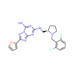 Nc1nc(NC[C@H]2CCCN2Cc2c(F)cccc2F)nc2nc(-c3ccco3)nn12 ZINC000013612483