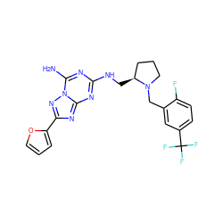 Nc1nc(NC[C@H]2CCCN2Cc2cc(C(F)(F)F)ccc2F)nc2nc(-c3ccco3)nn12 ZINC000013612497