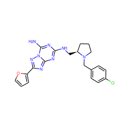 Nc1nc(NC[C@H]2CCCN2Cc2ccc(Cl)cc2)nc2nc(-c3ccco3)nn12 ZINC000013612450