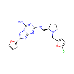 Nc1nc(NC[C@H]2CCCN2Cc2ccc(Cl)o2)nc2nc(-c3ccco3)nn12 ZINC000013612539