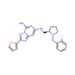 Nc1nc(NC[C@H]2CCCN2Cc2ccccc2F)cc2nc(-c3ccco3)nn12 ZINC000028373388