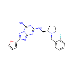 Nc1nc(NC[C@H]2CCCN2Cc2ccccc2F)nc2nc(-c3ccco3)nn12 ZINC000028386534