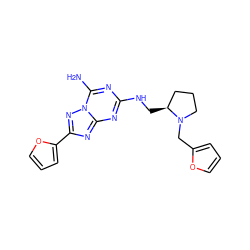 Nc1nc(NC[C@H]2CCCN2Cc2ccco2)nc2nc(-c3ccco3)nn12 ZINC000013612536