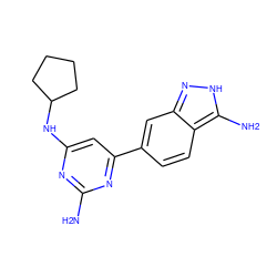 Nc1nc(NC2CCCC2)cc(-c2ccc3c(N)[nH]nc3c2)n1 ZINC000071329151